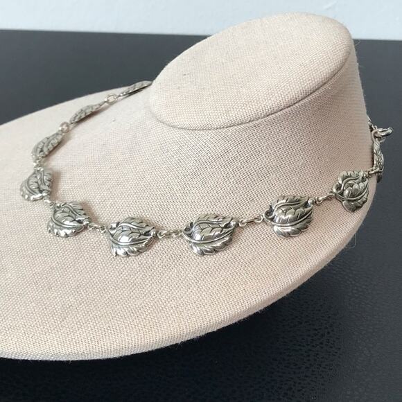 Vintage Danecraft 925 Sterling Silver Double Leaf Necklace 15.5" - Picture 3 of 16